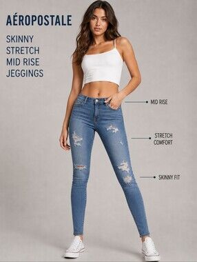 Aéropostale Mid Rise Skinny Stretch Jeggings - Light Blue
